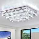 Finktonglan Modern Crystal LED Ceiling Light Fixture 20 Rectangular Flush Mount Chandelier Ceiling Lights 3-Tiers Stainless Steel Ceiling Lamp Fixtures for Living Room Dining Room(6500K Cool White)