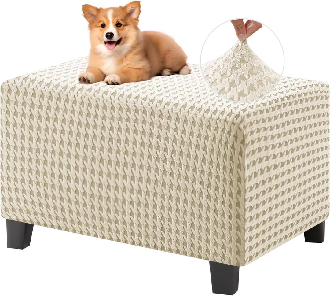 MAXIJIN Stretch Ottoman Cover Rectangular Ottoman Slipcovers for Footstool with Elastic Band Square Folding Storage Stool Furniture Protector Removable Washable (Large, Beige)