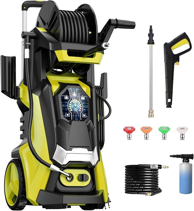 Electric Pressure Washer 5000 PSI 3.3 GPM Power Washer Touch Screen Adjustable Pressure,4 Nozzles and 500ml Foam Cannon Power Washer Cleaning for Car Patio