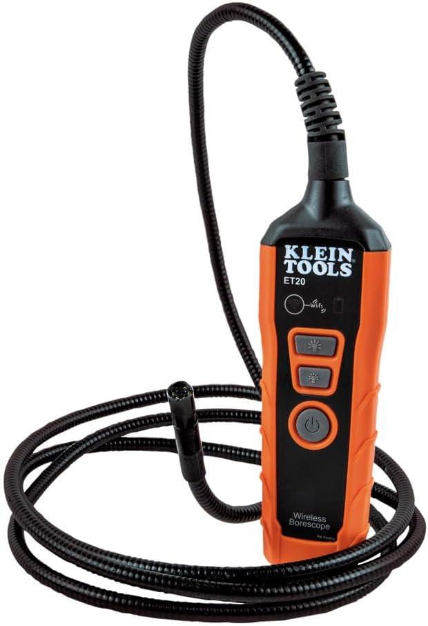 Klein Tools ET20 Wi-Fi Borescope, 9 mm 6-Foot Armored Waterproof Gooseneck Snake, LED Lights, Rechargeable Battery, Endoscope Inspection Camera