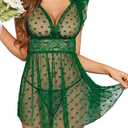 Avidlove Lingerie for Women Sheer Mesh Lace Babydoll Chemise V Neck Sleepwear Nighty Sexy Boudoir Outfits S-XXL (Black)