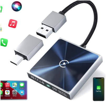 Wireless CarPlay Adapter for iPhone, Super mini Compact 2in1 Dongle for Apple iOS 10+, Convert Wired to Wireless CarPlay, Instant Connectivity, Fit for Cars from 2016 with Built-in CarPlay