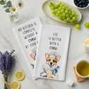 Funny Corgi Dog Kitchen Towels, Gifts for Corgi Lovers Dish Tea Towels, Dog Lover Gifts for Women Men Decorative Hand Towel for Kitchen, 16x24 Inch Set of 2