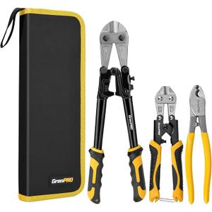 GRENPRO 3-Piece Bolt Cutter Pliers Set, 14" Heavy Duty Bolt Cutter, 8" Mini Wire Cutter, 8" Cable Cutter with Carrying Bag, Cr-V Blade for Metal, Key, Lock, Craft & Hard Wire, Screw, Chains Hand tool