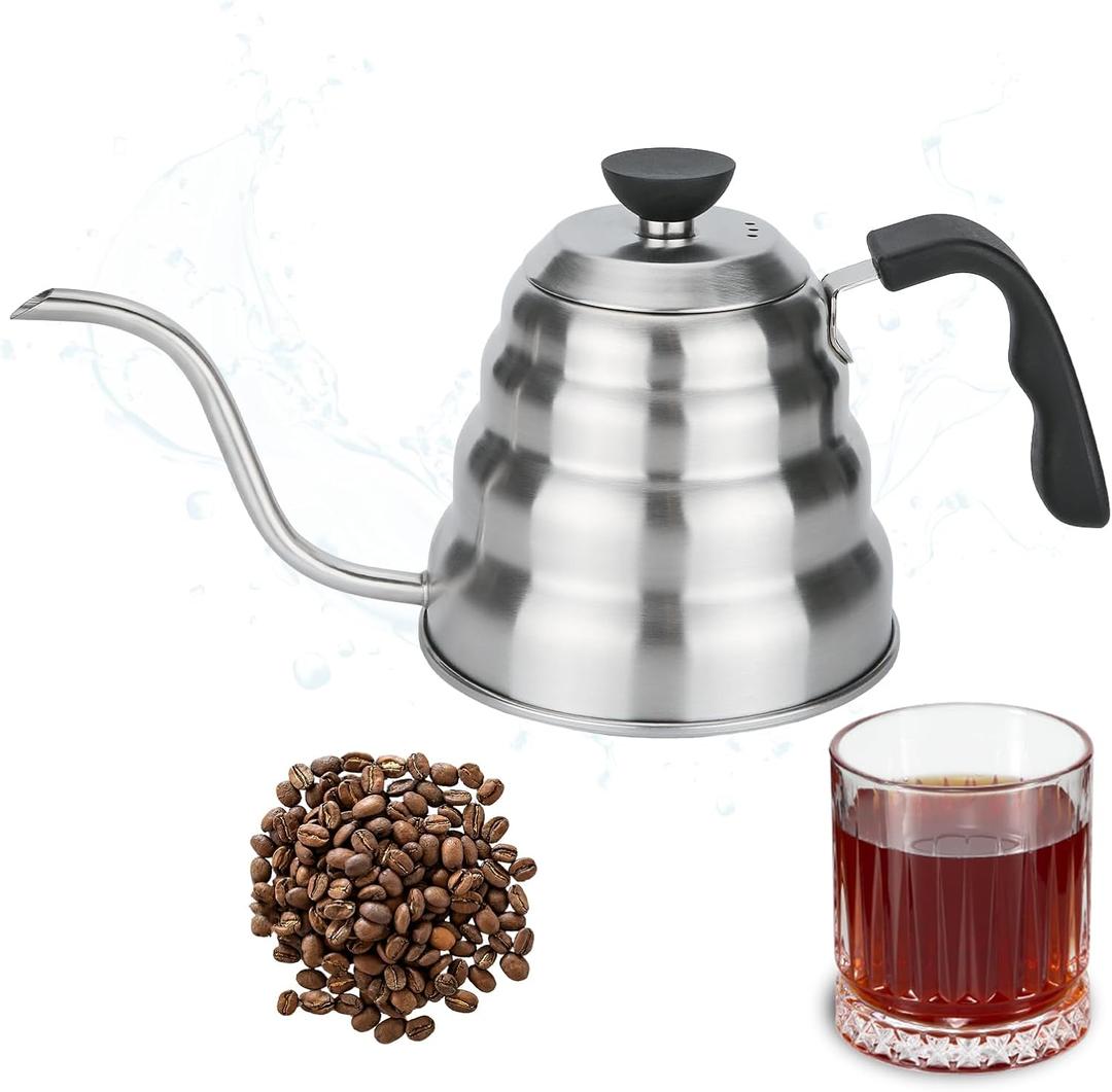 Premium Coffee Grooseneck Kettle Stainless Steel - 40 Oz / 1.27 Quarts / 1.2 L / 5 Cup - Perfect Pouring Over for Coffee Drip or Tea Brewing All Stovetop Compatible