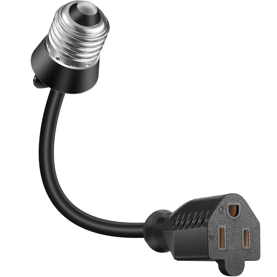 Feekoon 1 Pack 3 Outlet Light Socket Adapter, Convert E26/E27 Bulb Socket to 3 Prong Outlet with Extension Cord, Light Bulb Plug Adapter Converter Suitable for Outdoor Porch Garage Patio Use (Black)