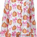 MBZJSDKHLK Women's Halloween Pajamas Set Silk Satin Ghost Pumpkin Print Long Sleeve Button Down Shirt 2 Piece Pjs Shorts Sets, XL