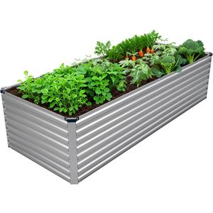 DIIYIV Galvanized Raised Garden Bed Kit Outdoor Patio,8x2x2ft Large Rectangular Metal Planter Boxes,Deep Root Box Planter for Gardening,Vegetables,Flowers,Herbs-Silver