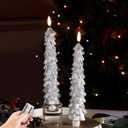 Eywamage Silver Christmas Tree Candles with Remote, Real Wax Flickering Flameless LED Taper Candles Set of 2