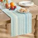Artoid Mode Sky Blue Farmhouse Woven Table Runner, Seasonal Holiday Rustic Kitchen Dining Table Decoration for Home Party Decor 12x72 Inch