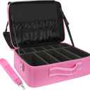 Relavel Extra Large Makeup Case Travel Train Case Professional Makeup Artist Bag Portable Nail Organizer Box Art Supply Case with Adjustable Dividers/Attach to Trolley/Shoulder Strap (Rose Pink)