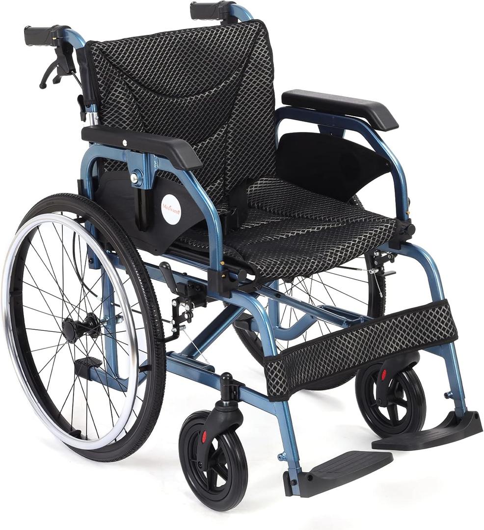 Foldable Lightweight Wheelchair with Handbrakes, Adult Transport Wheelchair, Weighs Only 30 lbs, Flip Up & Height Adjust Armrest (22" Rear Wheel)