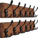 Dseap Coat Rack Wall Mounted - 24" Long 6 Tri Hooks, Heavy Duty Wooden Wall Coat Hanger Coat Hook for Clothes Hat Jacket Clothing, Natural and Black, Pack of 2