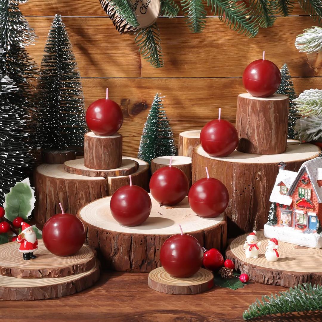 Zhengmy 8 Pcs Mini Christmas Ball Round Candle, Small 2 Inch Ball Pillar Candle Wax Round Xmas Gift for Christmas Holiday Dinner Table Centerpieces Decor(Red)