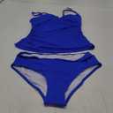 Shuangyu Women's Twist Front Bandeau Tankini Set Two Pieces Ruched Tummy Control Suimsuit with Mid Waist Briefs Navy Blue M