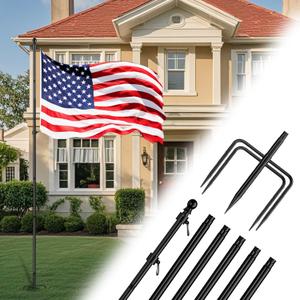 ZMTECH 10 FT Flag Pole Kit in Ground with 5 Pronges Base & Solar Light, Heavy Duty Flag Pole Holder with Metal Eagle Topper for Outside House Yard Garden Decor Residential Commerical(1 Pack,no Flag)