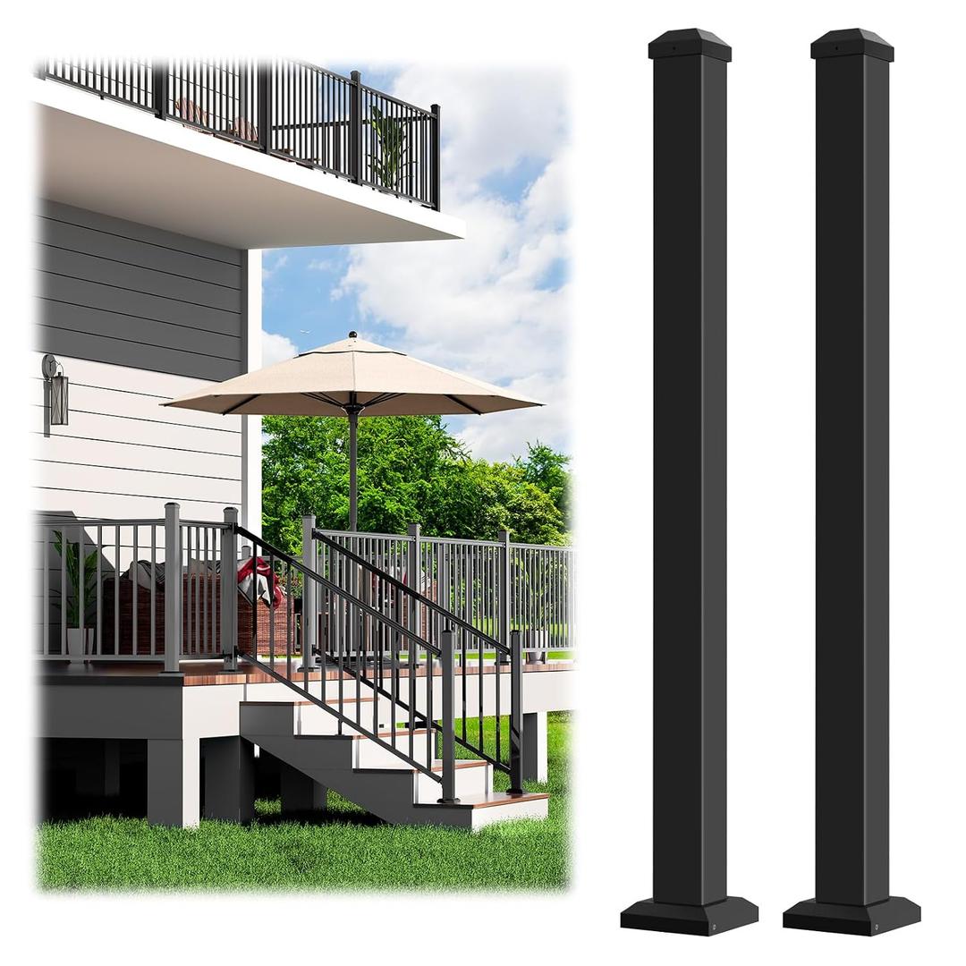 Egadis 2.56 in. x 2.56 in. x 39 in. Aluminum Railing Post, Porch and Deck Railing Post with Screws, Textured Outdoor AAMA 2604 Powder-Coat Finish Stair Post for Decks, Porches & Balconies (2 Post)