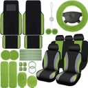 ROCEEI 47 Pcs Car Seat Cover Full Set Car Accessories for Front Rear Seat Fluffy Steering Wheel Cover Belt Automotive Floor Mats Air Conditioner Decoration Strip(Green)