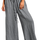 XUNRYAN Women's Palazzo Casual Linen Capri Pants Wide Leg Lounge Pants Elastic Waist Comfy Trousers Pajamas Bottom L