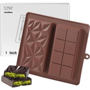 Deep Chocolate Bar Mold Silicone 1 Inch Dubai Pistachio Chocolate Bar Thick Mold for Stuffed Bar, Large Candy Bar Mould for Filling, Brown