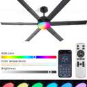 Modern Outdoor Ceiling Fans with Dimmable LED Light for up to 400sq. ft. Area, Works for Sloped Ceiling, RGB Lighting Mode Remote & App Control Damp-Rated, Black 60 Inch