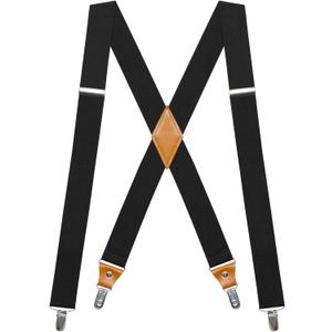 Suspenders for Men 1.4 Inch Wide Men's Suspenders with 4 Strong Clips X Back Heavy Duty Suspender Adjustable Elastic (Black)