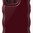 Case for iPhone 16 Plus Case for Women, Soft Silicone Aesthetic and Cute Wave Design Wavy Frame Phone Case, Compatible with iPhone 16 Plus 6.7"-Wine Red