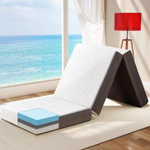 Hanherry 4 Inch Foldable Mattress Single Size, Tri-Folding Portable Memory Foam Topper Floor Bed with Storage Bag, Washable Cover for Travel, Camping, RV, Guest