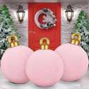 Jetec 3 Pcs 32 Inch Giant Velvet Christmas Inflatable Balls Ornament Flocked Xmas PVC Inflatable Flocked Ball Ornaments for Christmas Holiday Outdoor Blow up Yard Decor(Pink)