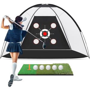 Golf Net, 10x7FT with Golf Practice Mat, Hitting Aid Nets for Backyard Driving Chipping Training Swing with Targets Outdoor or Indoor Gifts for Men/Dad/Him