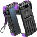 BLAVOR Solar Power Bank 20000mAh Built-in Cables, Wireless Charger for Apple Watch, 20W Fast Charging Battery Pack with USB C, Flashlight, Solar Charger for iPhone, iPad, iWatch, Samsung (Purple)