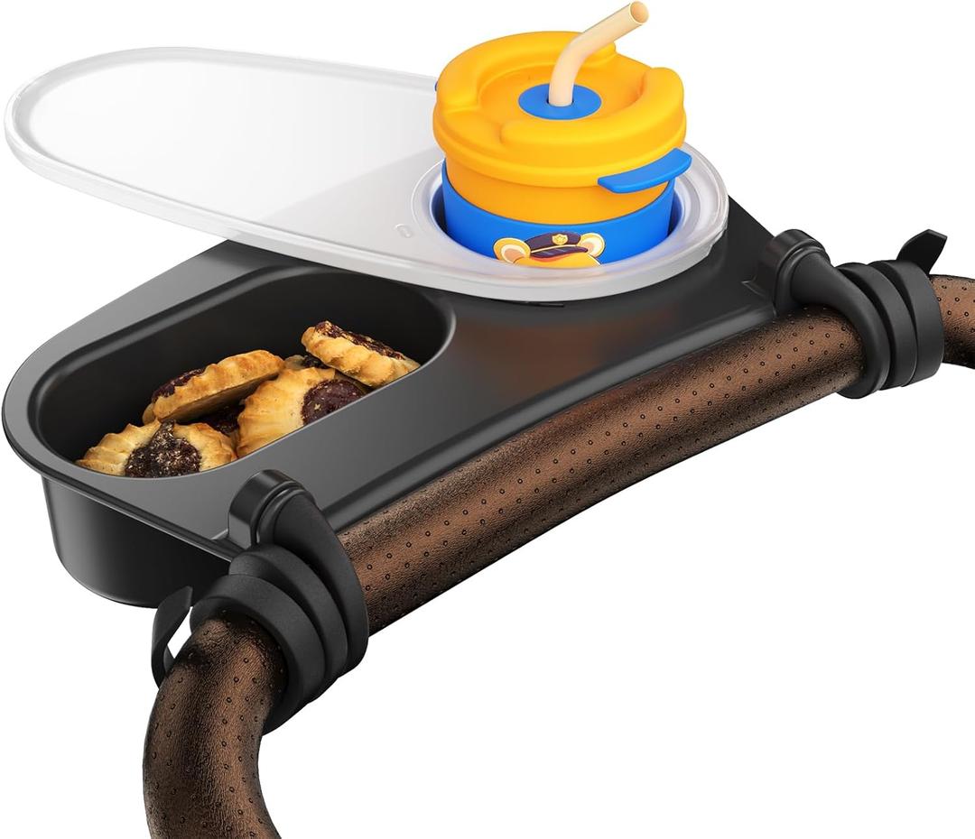 Universal Stroller Snack Tray,Cup Holder Stroller Tray with Silicone Flexible Arms Grip and Dust CoverFits Strollers,High Chairs,Joggers,Portable Toddler Feeding Tray for Snacks, Drinks, and Toy