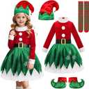 Gorkonpy Elf Costume for Girls Kids Christmas Girl Elf Dress Costume (5-6 Years, Red)