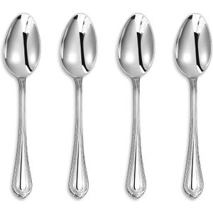 KEAWELL Pearl Edge 4-Piece Premium Spoon Set, 18/10 Stainless Steel, Fine Silverware Spoons with Refined Bead Design, Brightly Polished, Dishwasher Safe (Silver, 6.4" Teaspoons)