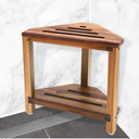 IBosins Corner Shower Stool with Storage Shelf Shower Foot Rest for Shaving Legs Small Bench for Inside Shower to Sit on Bath Seat  Acacia Wood
