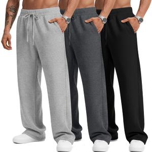 3 Pack Men's Big and Tall Sweatpants Athletic Open Bottom Drawstring Lounge Pants Plus Size Joggers with Pockets (X-Large, Light Gray, Dark Gray, Black)