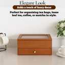 Wooden Tea Bag Organizer with Drawer Tea Storage Box with 16 Compartments, Tea Caddy and Teabag Holder for Countertop or Kitchen Tea Station Display Rustic Wood Tea Organizer