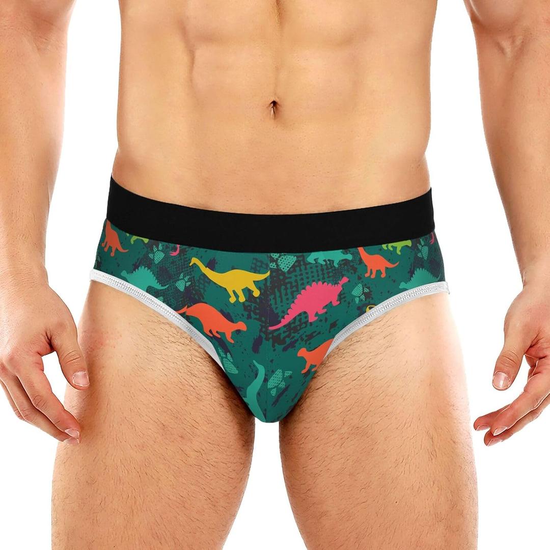 JHKKU Men's Cartoon Dinosaur Underwear Stretch Classic Comfort Soft Underwear with Contour Pouch Briefs, Small