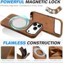 SHIELDON Case for iPhone 17 Pro Max 6.9" 2025 | Top Grain Crazy Horse Leather, Compatible with Magsafe, [Camera Button Updated], Magnetic Wireless Charging Non-Slip Comfort Grip, Metal Buttons - Brown