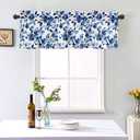 Identiy Valance Curtains for Windows,Watercolor Blue Flowers Semi Sheer Curtain Valance,Short Rod Pocket Window Treatment,Window Valance Curtains for Kitchen Living Room Bedroom Windows 54"x18"