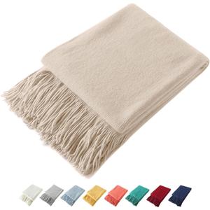 Homiest Decorative Knitted Throw Blanket with Fringe, Lightweight Acrylic Knit, Soft & Cozy Tassel Blanket for Couch, Sofa, Bed (Beige, 50 x 60 Inch)