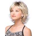 Short Golden Wavy Wigs Human Hair Mixed Synthetic for Women, Layered Fluffy Curly Wig, Breathable, Heat Resistant, Lightweight for Daily, Party, Cosplay Use