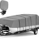 Obcursco Pontoon Boat Cover,20-23 ft Elastic Heavy Duty Waterproof with Motor Cover Resistant Oxford for Pontoon Deck Boats Accessories with Adjustable 16 Tie Down Straps (20-23ft,Gray) (20'-23' Long (Beam width up to 104'))