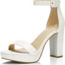 Platform Heels for Women 4-Inch Ankle Strap Open Toe Sandals Wedding Party Dress Shoes Wide Feet Friendly (Runs Large, Size Down) (7.5 Wide, White)