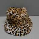 Winter Fluffy Fuzzy Bucket Hat Plush Furry Faux Fur Fisherman Hats Warm Hat for Women (One Size, Leopard Print Beige)