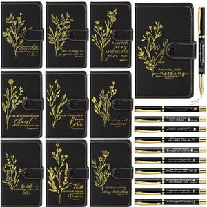 Spakon 10 Sets Christian Christmas Bulk Gifts Leather Notebook Pens Church Gifts for Women Men Bible Study Religious Scripture Prayer Journal Notepad Party Favors (English Floral)