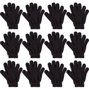 Glooarm 12 Pairs Kids Gloves Winter Toddler Full Fingers Knit Children Stretchy Warm Gloves Bulk for Boys Girls (Black)