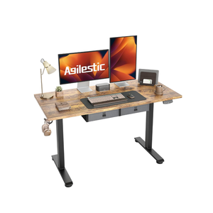 Agilestic Electric Standing Desk with Integrated Drawer, Height Adjustable Desk, Ergonomic Rising 63"x24" Wooden Desk, Sit-Stand Workstation with Memory Presets for Work Home Office, Walnut