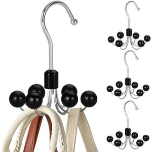 TOPIA HANGER Hoodie Hangers 4-Pack with 6 Wood Balls, 360Swivel Purse Hanger, Scarf Hanger, Closet Hooks, Handbag Organizer, Bra Hanger, Accessory Organizers for Scarf, Tanktop, Hat, Hoodie CT57B (Black)