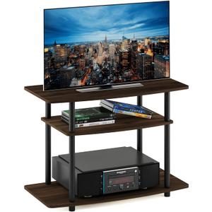 Furinno Turn-N-Tube No Tools 3-Tier Entertainment Center TV Stand for TV up to 32 Inch, Plastic Round Tubes, Columbia Walnut/Black